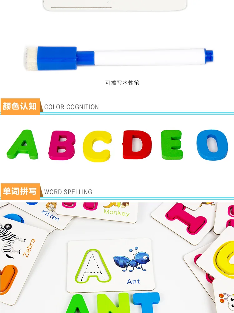 Kids English Letter learning Card 26 Alphabets Flash Cards with Animal Pictures Puzzles and Games Preschool Gift Toy ABC cards