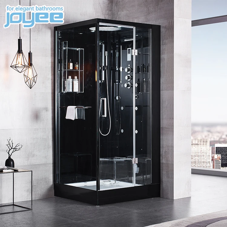 Joyee 2 Person Black Corner Glass Bathroom Wet Steam Shower Room Bath