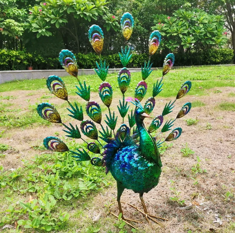 METAL  BLUE FANTAIL Peacock Bird Garden Sculpture FREE DELIVERY D18