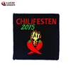 chilifesten 2015 black background red embroidered merrow border square embroidery patches