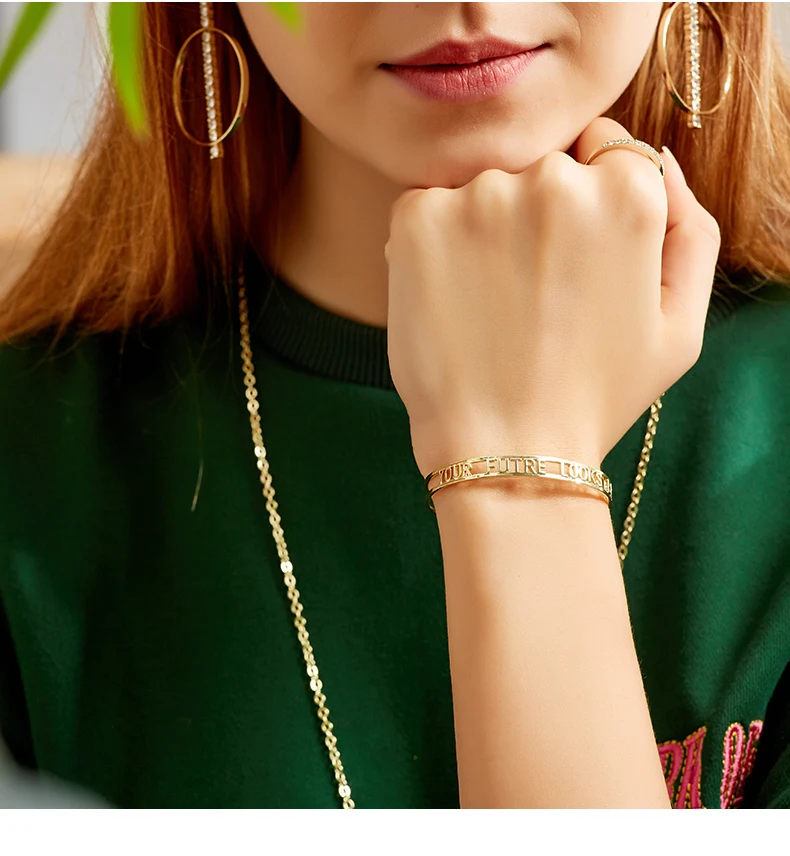 Simple Personalzied high polished high quality brass bangle bracelet women(图4)