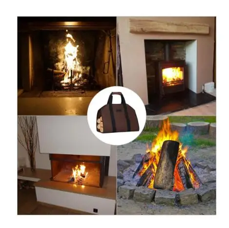 Heavy Duty Waxed 16oz Canvas Firewood carrying bag custom tote bag log holder