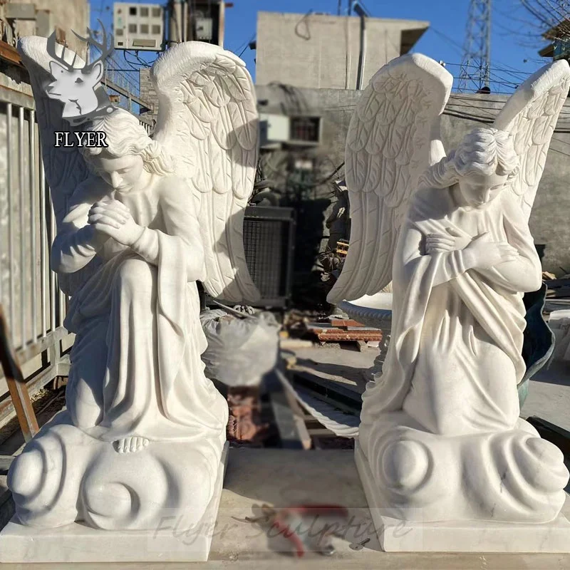 Outdoor Decoration Life Size Weeping Angel Statues Marble Stone Carving