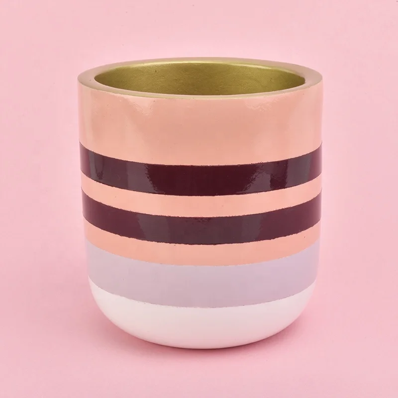Pink cylinder plating ceramic candle jar votive church candle vessel home decor wholesale