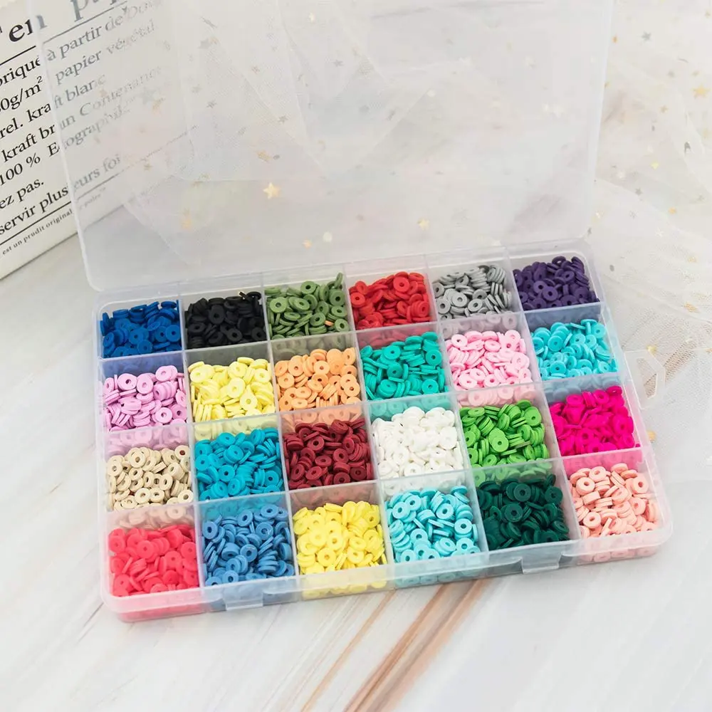 3600PCS 6mm Disc heishi Beads Handmade Polymer Clay Spacer Beads for Earring Bracelet Necklace Jewelry DIY Craft Making 15color 