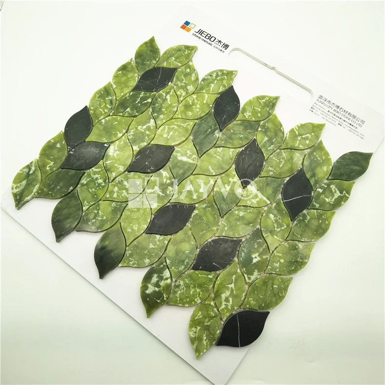 High Quality 350*285MM Leaf Polish Apple Green Nero Margina Waterjet Parquet Marble Mosaic Tiles