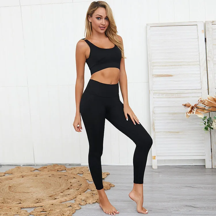 Sexy New Woman Gym Suit custom Logo Seamless Fitness Nylon Spandex Womens Active Wears Sports Bra Ribbed Yoga Sets
