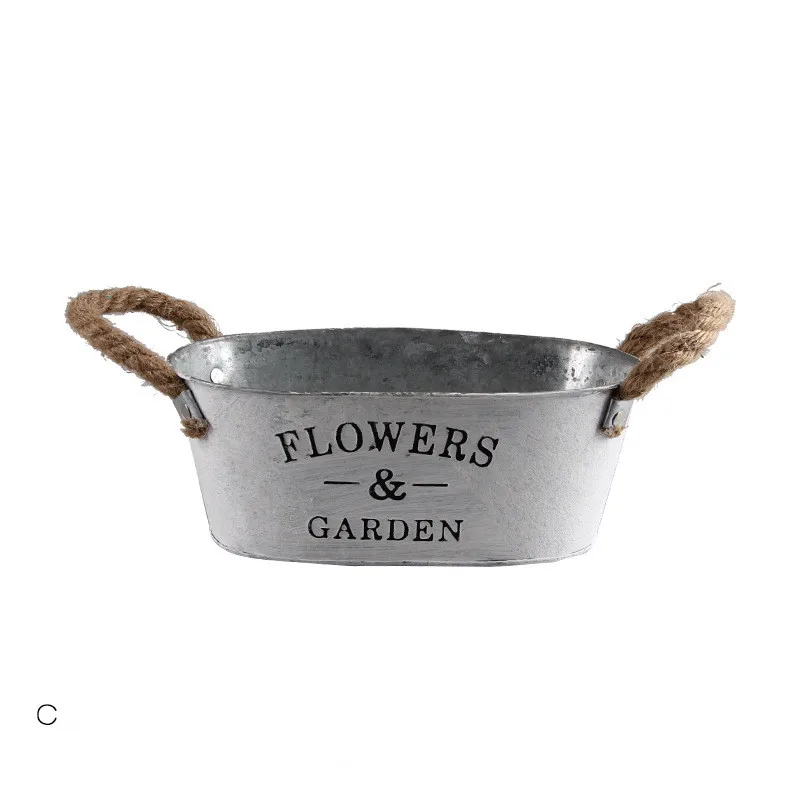 Pastoral Iron Hemp Rope Handle Hanging Bucket Indoor  Decoration Retro Flower Pots in Bulk