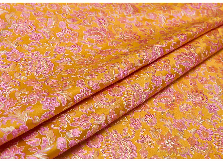 橙色花卉印花锦缎提花锦缎 100% 涤纶刺绣布用于服装袋靠垫帘沙发桌布