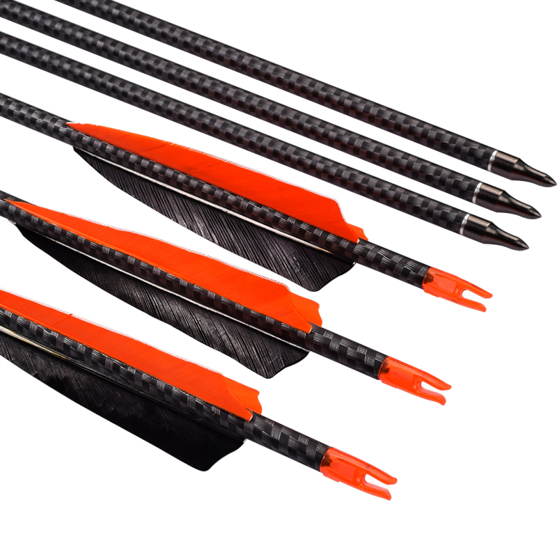 3k Camo Weave Carbon Hunting Arrow With Turkey Feather For Recurve
