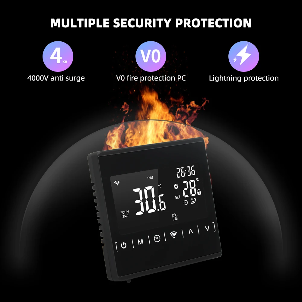 WIFI Floor Heating Thermostat for Electric /Gas Boiler Water Heating Voice Temperature Controller Touch Screen Fahrenheit