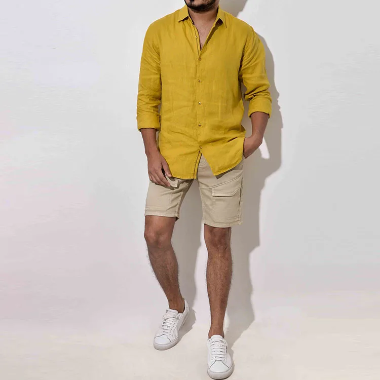 Wholesale High Quality Long Sleeves LINEN Plain Color Shirts For Mens