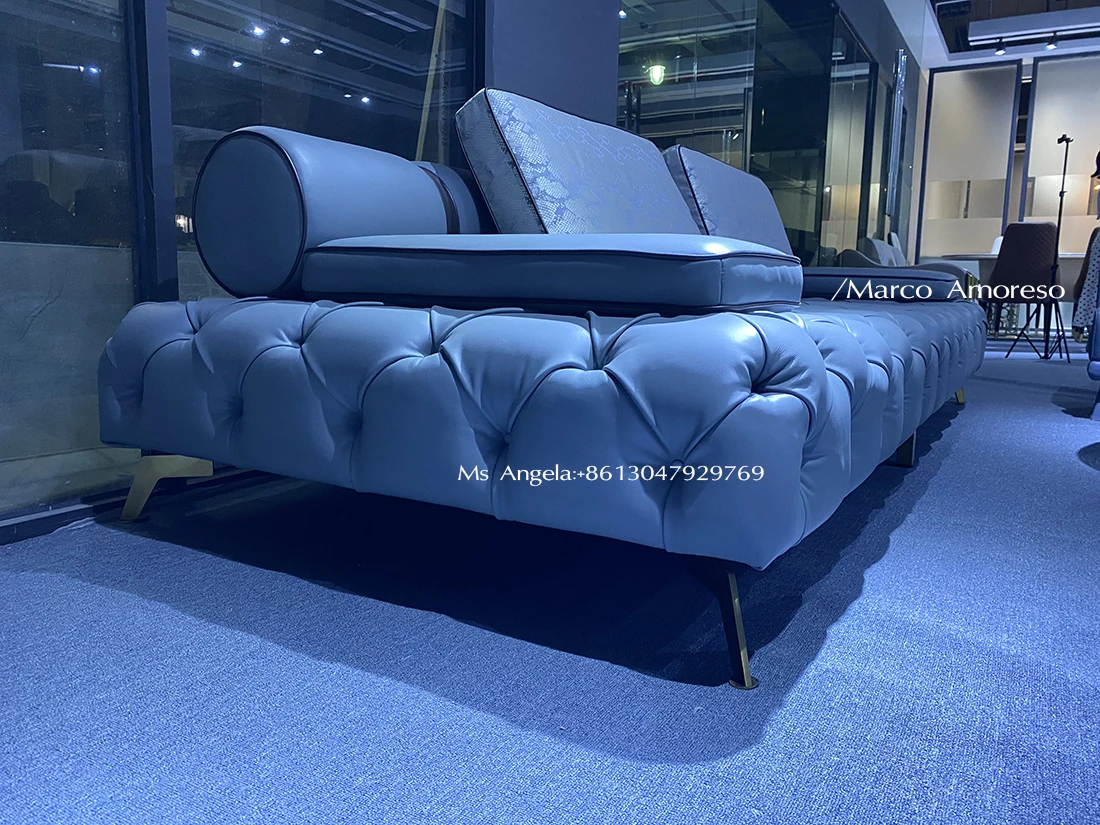 Modern Germany Living Room Leather Sofa With Gold Plated Stainless