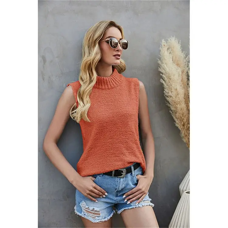 

New Arrival Sleeveless Tank Top Women Knitting Beach Woman Tops Fashionable Wholesale O-Neck Ladies Tops Blouses