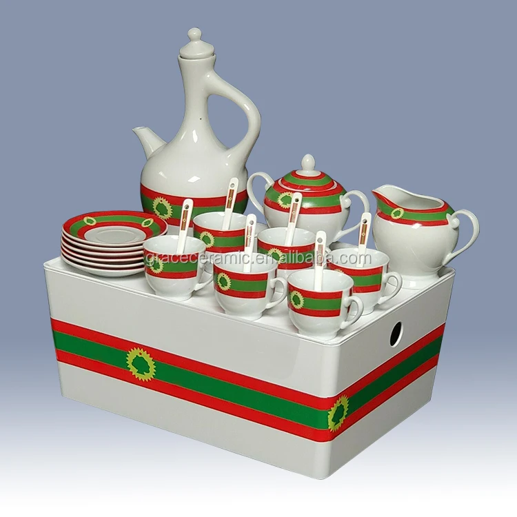 Hot Sale 17pcs 28pcs Jebena Ceramic Ethiopian Coffee Set Rekbot Tea Set