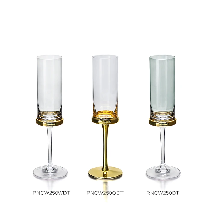 Custom Lead Free Crystal Thin Stem Hand Blown Transparent Champagne Clear Drinkware Glassware Flutes Gold Long Stem Glass Cups