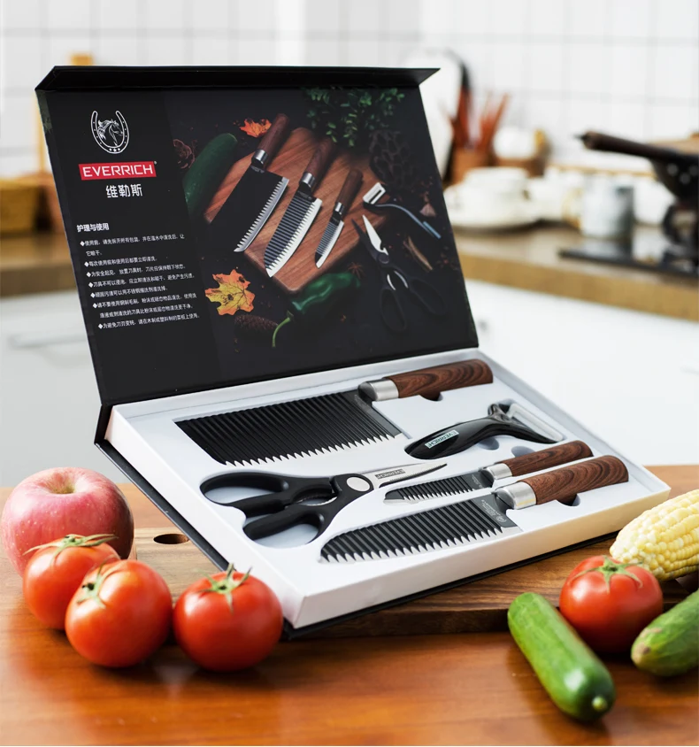 everrich 2020 多彩涂料菜刀oem /odm不锈钢刀套 6 件礼盒包装刀
