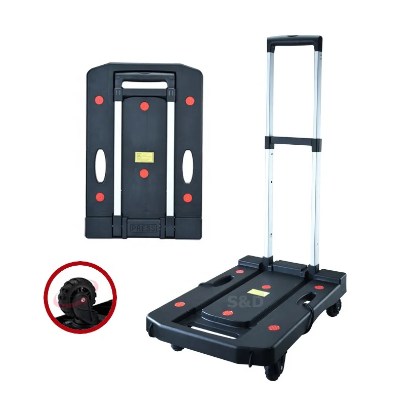 
150kg loading compact platform flatbed lightweight portable retractable five-wheel dolly folding luggage hand trolley cart truck 