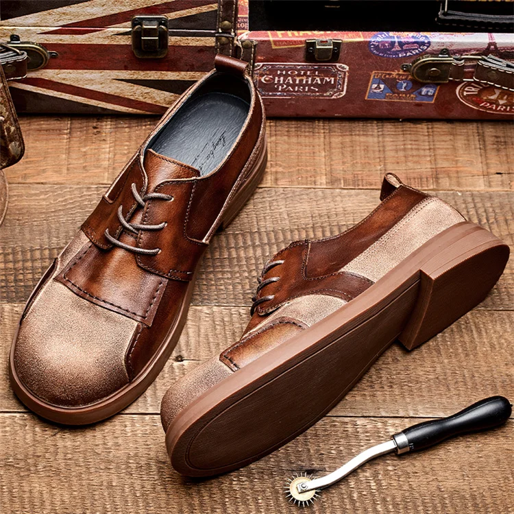 Top Genuine Leather Roman Boots Fashion Trend Lace Up Casual Men's