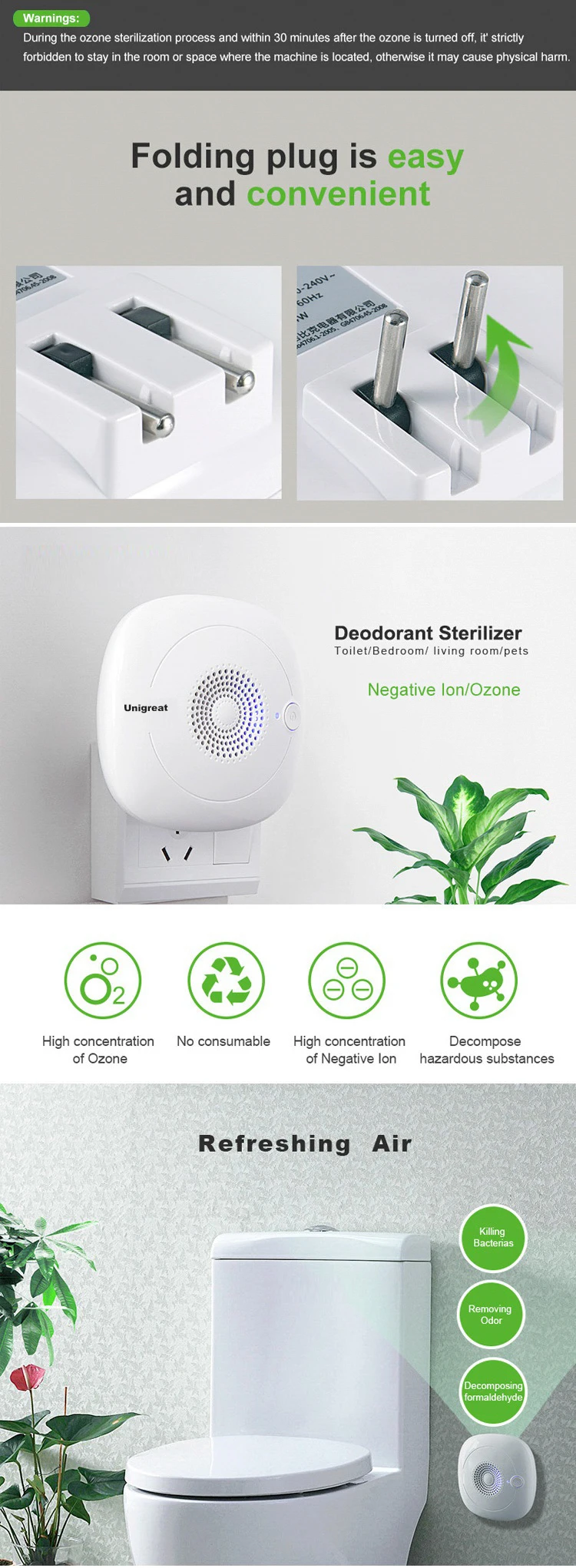High quality factory price home personal use air freshenerportable mini air purifier ozone generator
