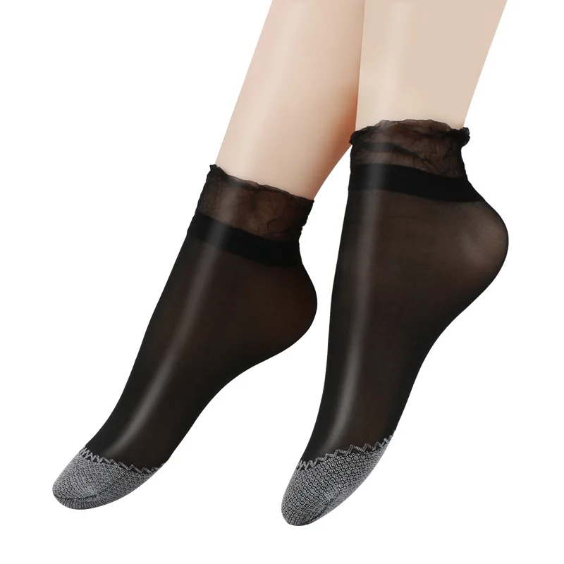 Breathable spandex nylon transparent cotton bottom short silk stockings summer socks for women anti-hook ultra-thin socks