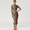 Guangzhou 1688 agent fall boutique outfits turtleneck bodycon tiger print long dress