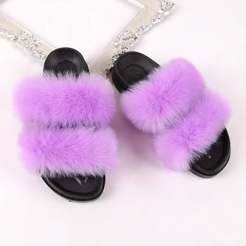 black fox fur sliders