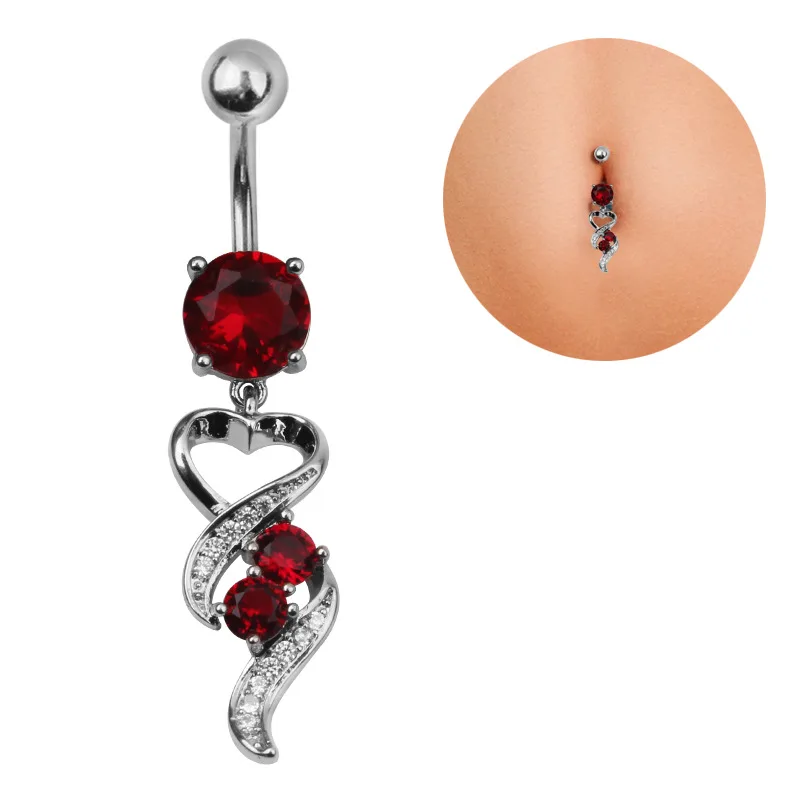 RED ENAMEL QUEEN OF LOVE HEART GEM CROWN w 14g CLEAR CZ STONE BELLY BUTTON RING 