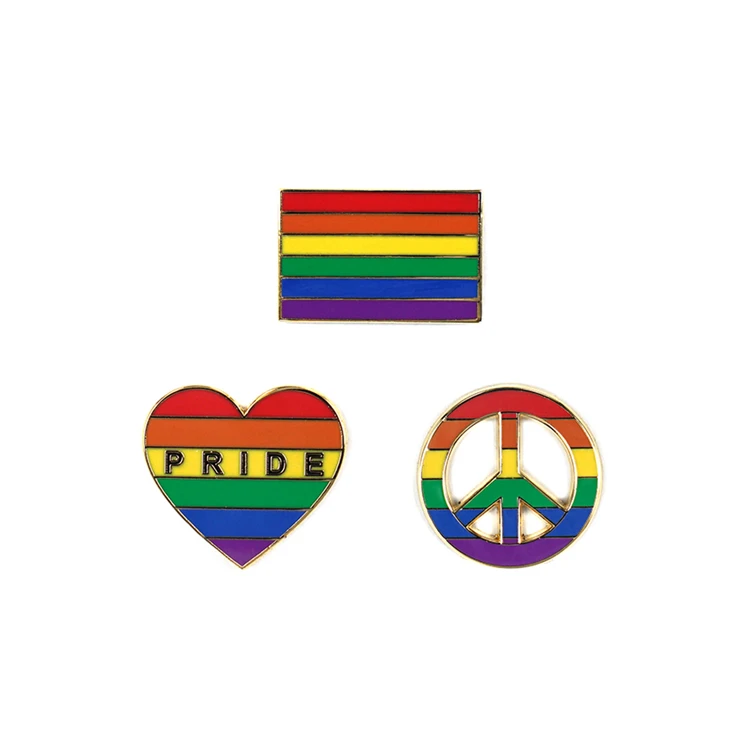Custom Heart Shaped Lgbt Rainbow Brass Enamel Lapel Pin For Gay Pride
