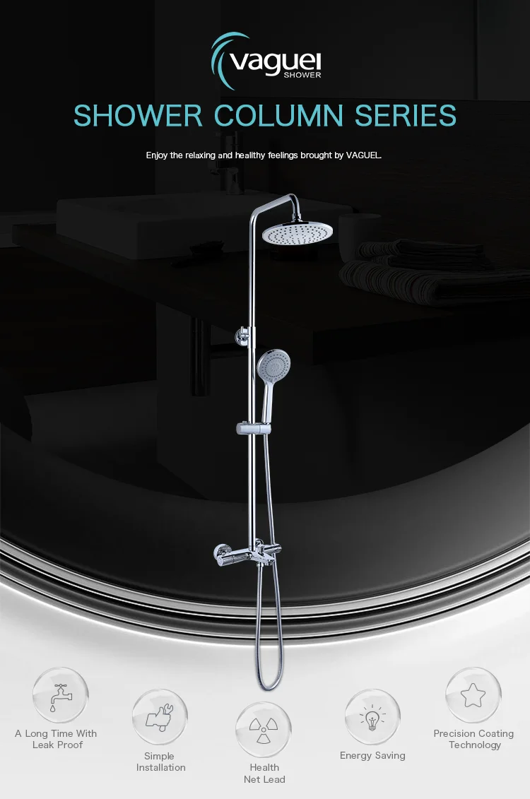 Bathroom luxury stainless steel hand thermostatic shower set