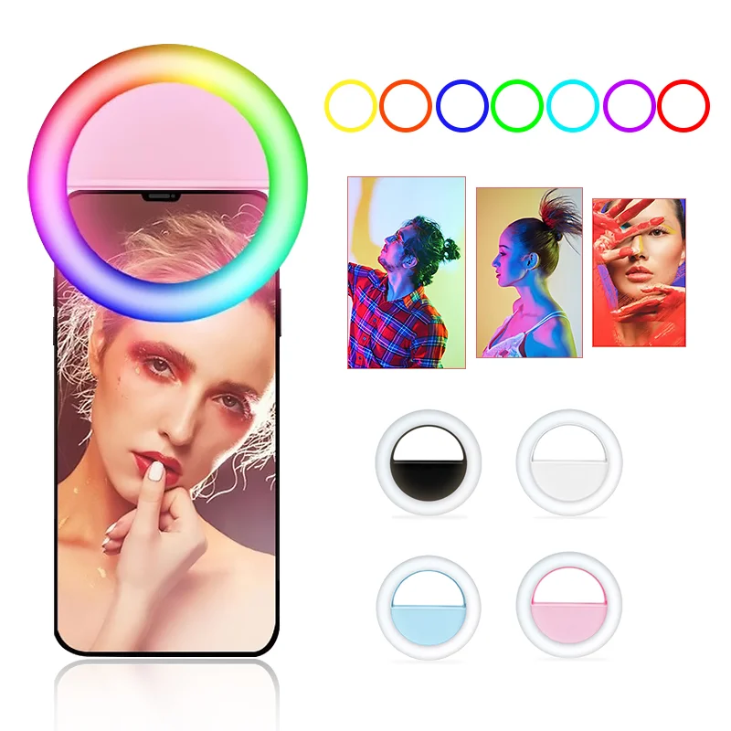 Clip-on RGB Mobile Phone Selfie Ring Light LED Multi-color Photography Ring Lamp Makeup Ringlight for Phone Tablet Video