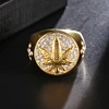 men's ring HIP Hop Iced Out Bling Gold Stainless Steel Micro Paved Rhinestone Weed Maple leaf Rings cross diamond ring