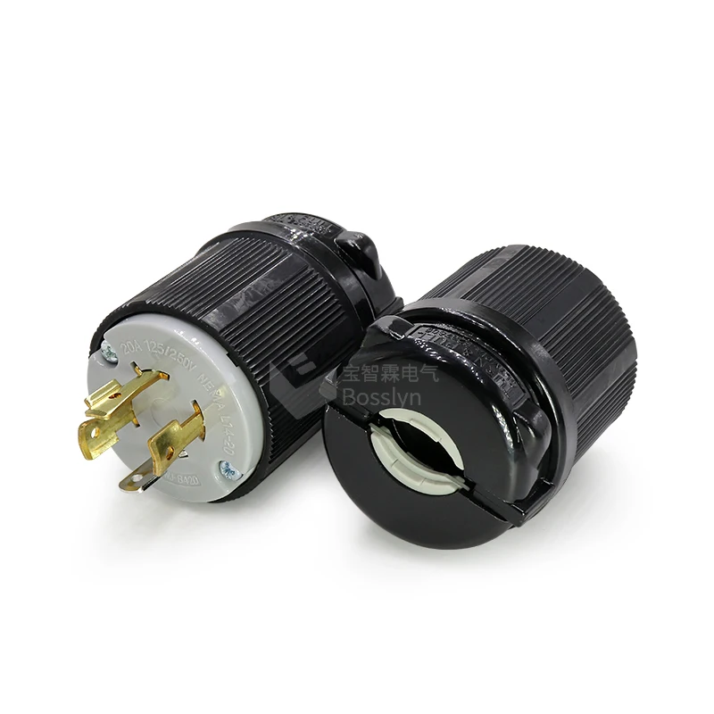 NEMA L14-20 Plug  20Amp 125/250Volt Straight Blade Twist Locking Male Plug 4-Prong Black-gray