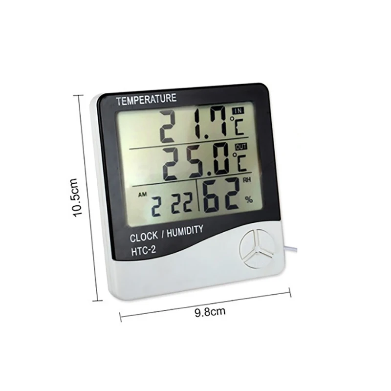 Htc2 Ditial Thermo Hygrometer With Clock And Lcd Screen Multi