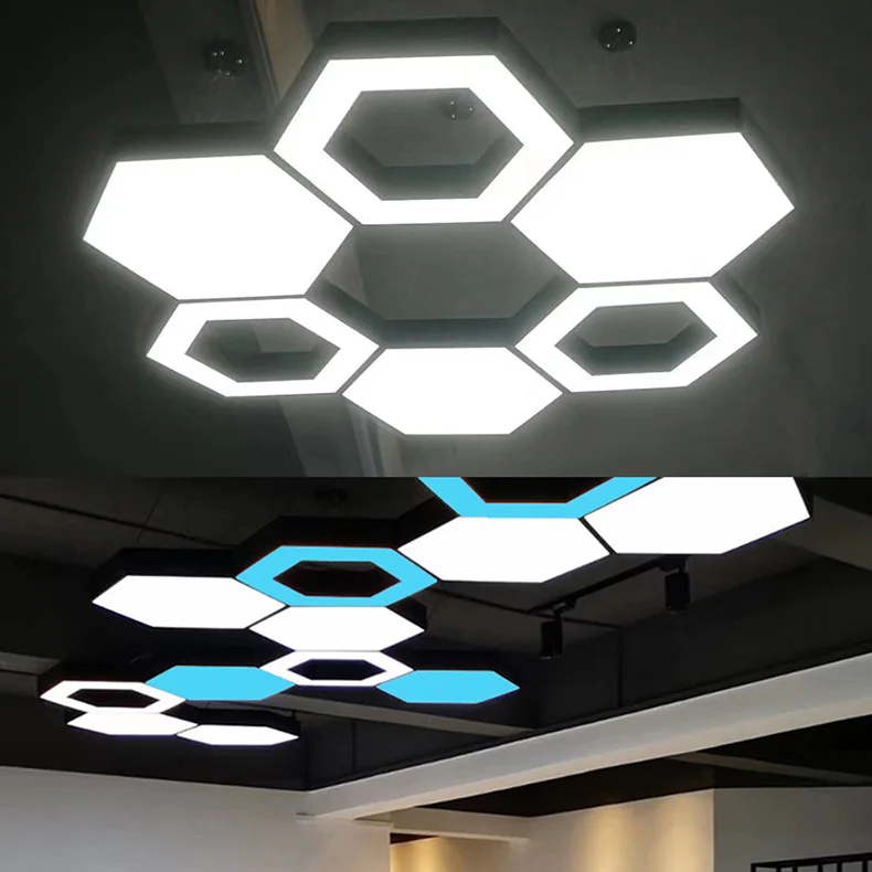 product hexagonal honeycomb pendant light led creative irregular shape office gym mall supermarket lighting fixture-14