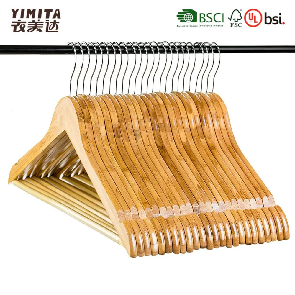Factory Wholesale ECO Friendly Non Slip Natural Bamboo Suit hanger, Bamboo Coat Hangers