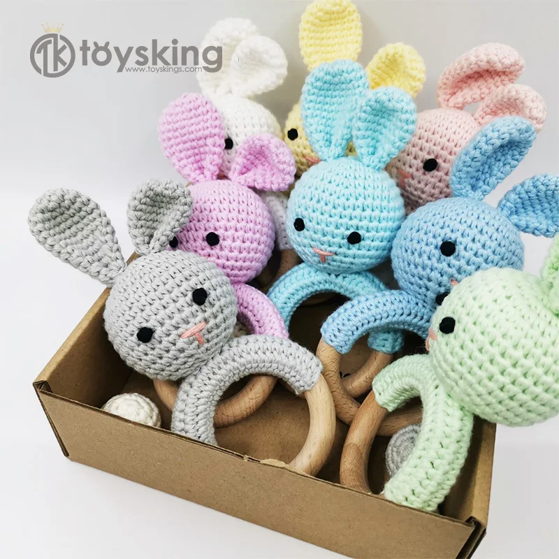 Organic Cotton Crochet Animal Rattles PERSONALISED Eco Natural