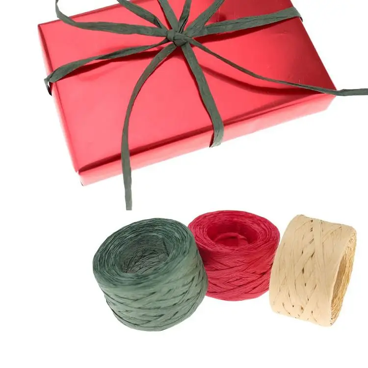 3 Rolls Red Green Kraft Raffia Ribbon String Packing Paper Twine for Christmas