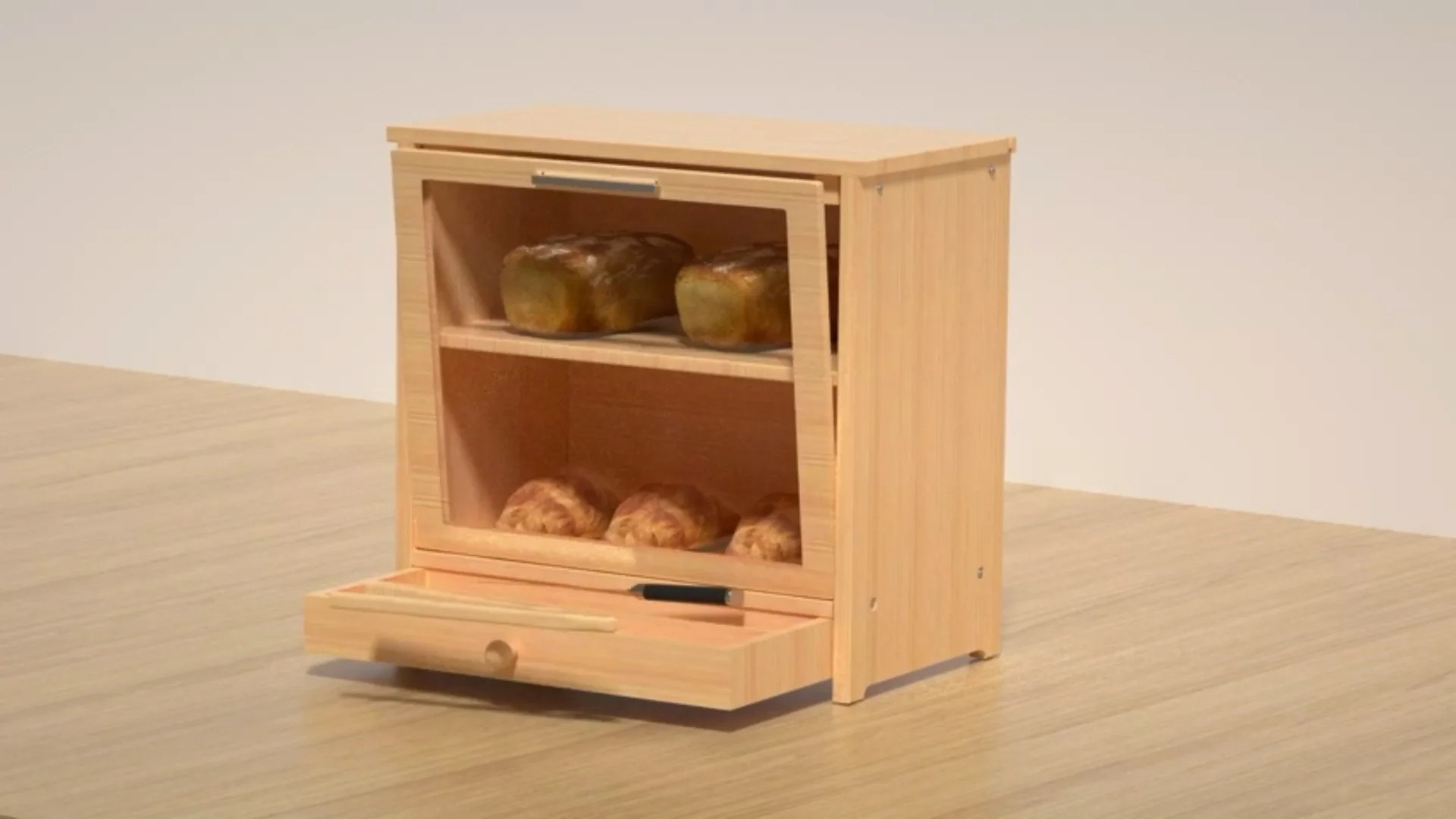 Wholesale Bamboo Wood 2 Layer Bread Storage Box Bin With Basket Food