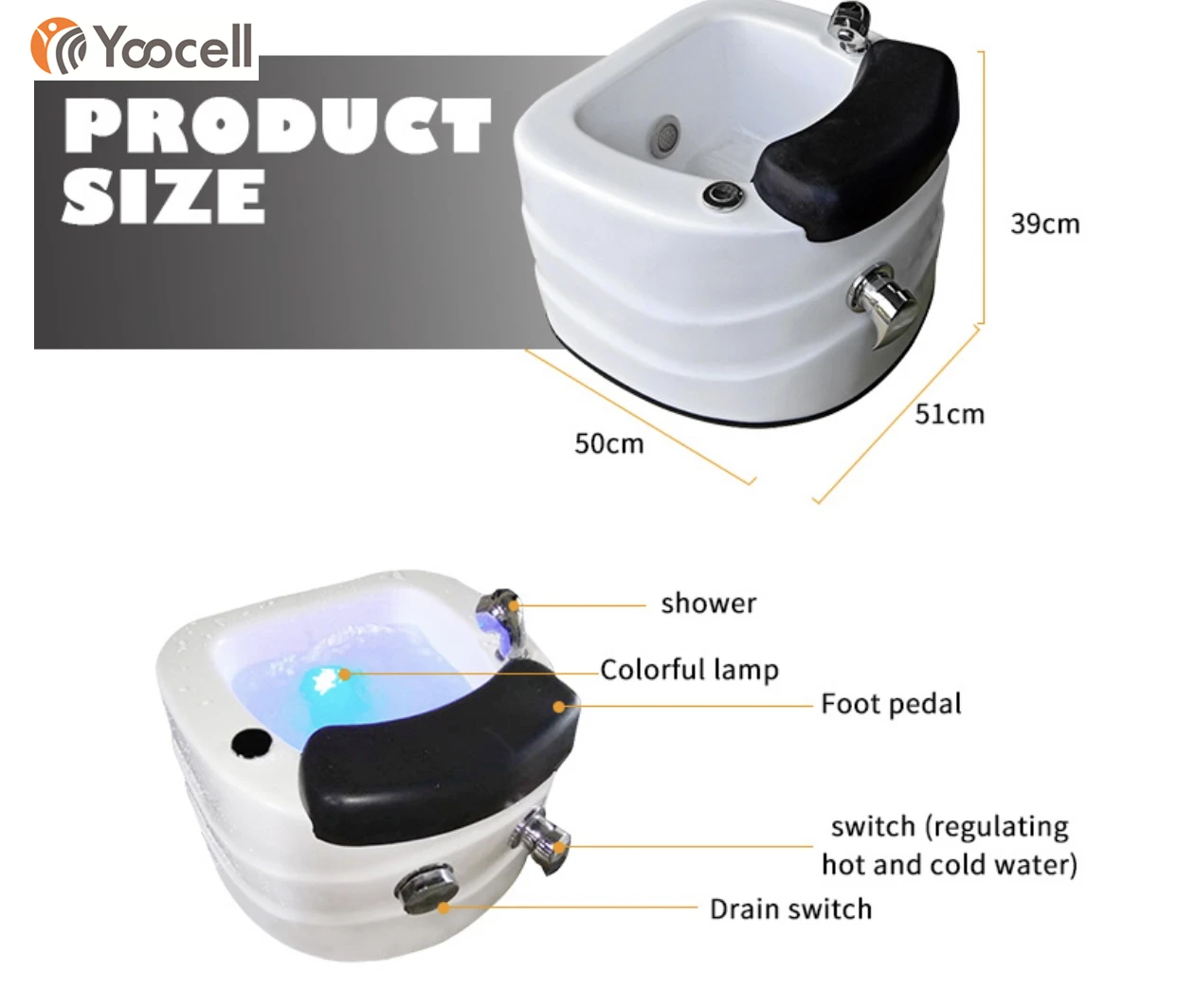 Yoocell High Quality White Pedicure Sink Bowls For Spa Massage Pedicure