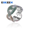 Diamond Ring Colorful 3A Cubic Zirconia Micro Pave Ring Hip Hop Iced Out Link Rainbow Coffee Bean Ring