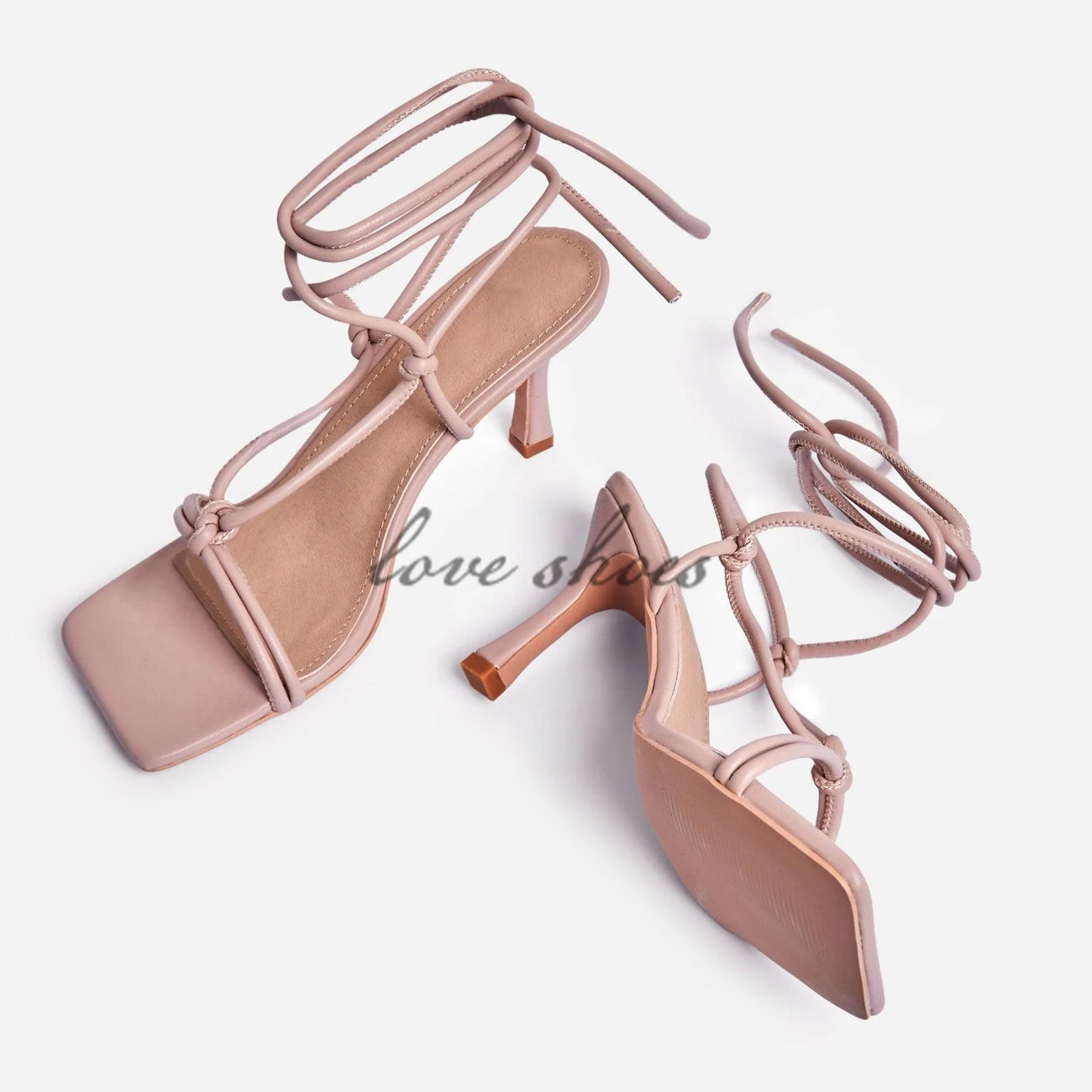 Classical Romen Style Square Toe Women Low Heel Lace Up Sandals For