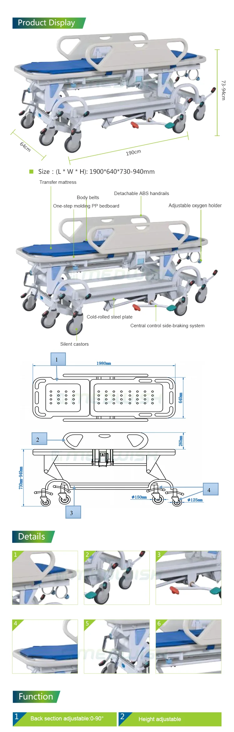 AG-HS021 Hospital medical equipment stretcher prices wholesale surgery exchange patient lift luxury medical stretcher sizes