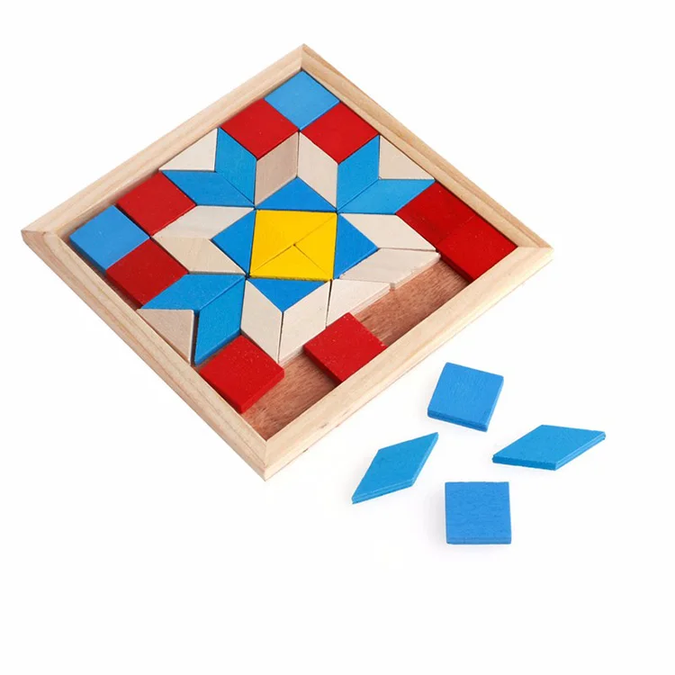几何菱形七巧板逻辑拼图木制玩具的孩子玩游戏木制拼图智商大脑训练