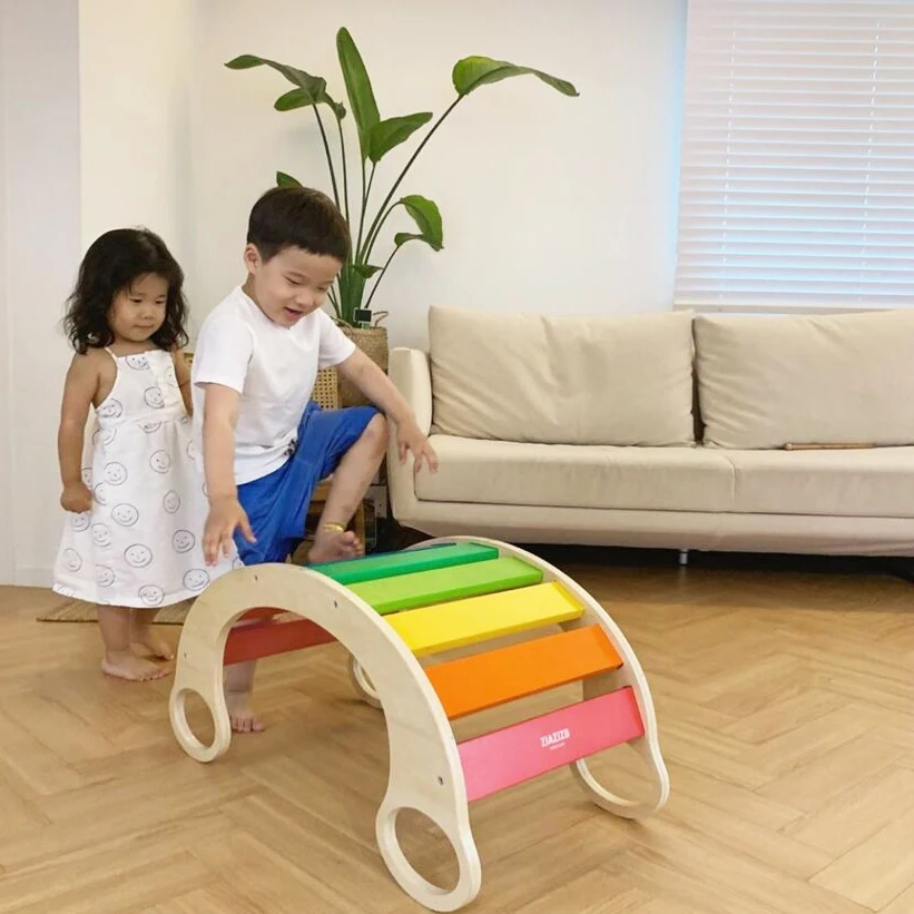 2020 Ins Nodic Rainbowcolored Kids Wooden Rocking Climb Toys Buy