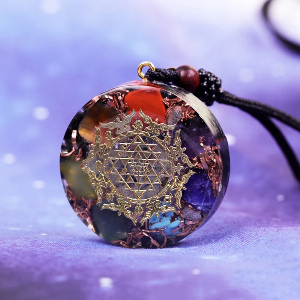 天然水晶黑曜石脉轮吊坠强大的灵气能量orgone瑜伽饰品orgonite夜光