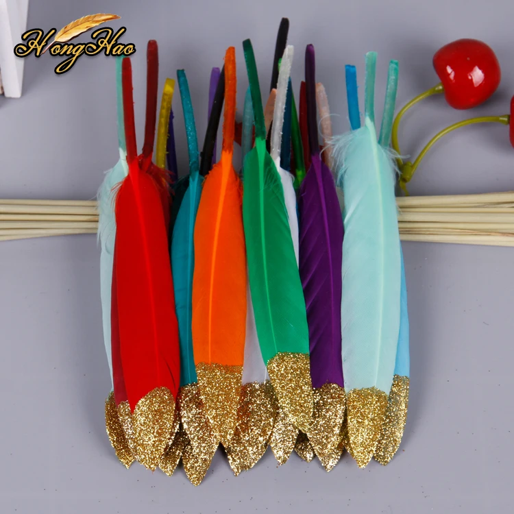 Small Straight Knife Shaped Goose Feather Gold Pink Head For Mardi Gras ...