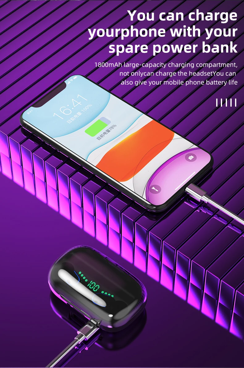 2020 hot sale T11 TWS Wireless Headphones Bluetooths 5.0 In-Ear Earphone 1800mAh Stereo Earbuds IPX5 Sport Waterproof Headset - ANKUX.COM