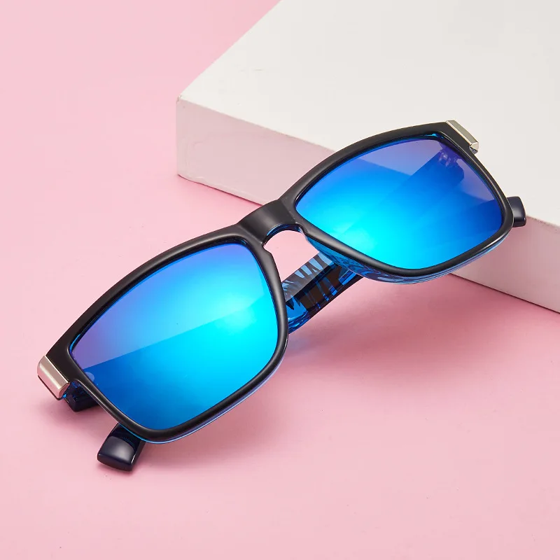 High Quality Fashion Amazon AliExpress Mirror Blue Square Polarized Men Sunglasses