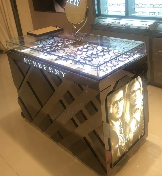 Unique display showcases with illuminated based display area for glasses